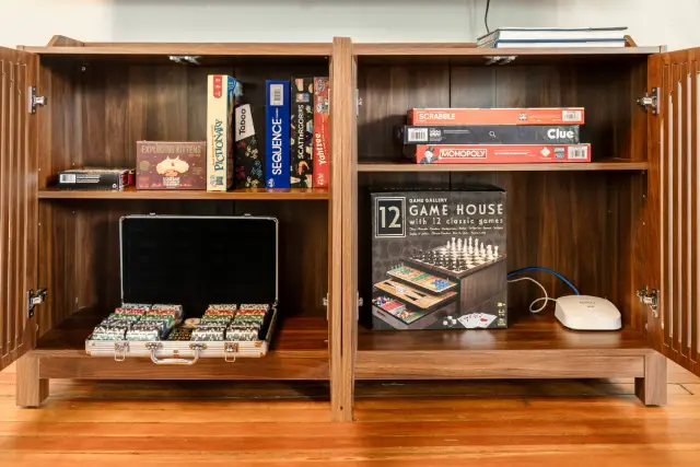 Games located in living room sideboard