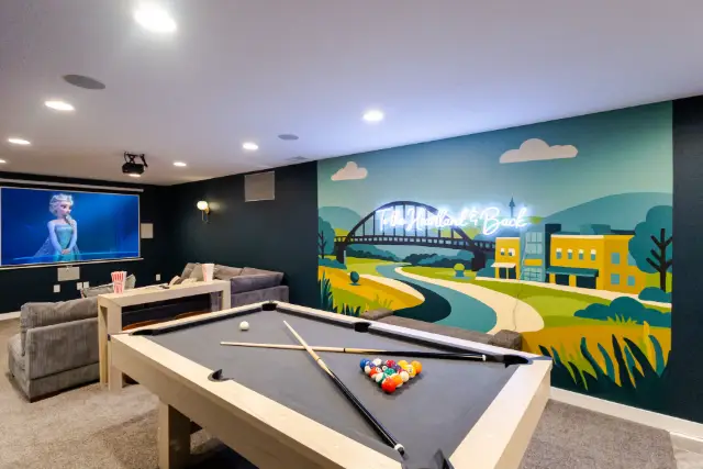 Basement is fully finished, modern, and cozy.